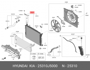 Радиатор HYUNDAI G70 охлаждения двигателя OE 25310J5000 HYUNDAI KIA