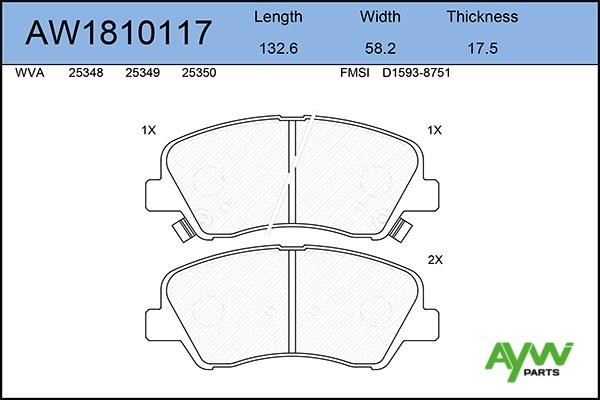 Колодки тормозные передние  AW1810117 HYUNDAI Solaris 1.4-1.6 10, KIA Rio 1.4-1. AW1810117 AYWI PARTS