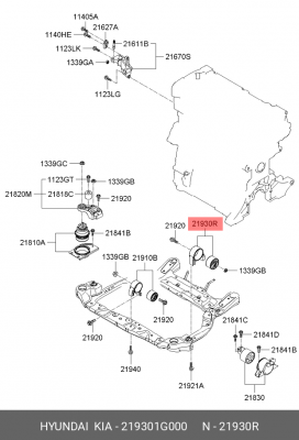 Опора двигателя KIA Rio (09-) (1.4/1.6) задняя (МКПП) OE 219301G000 HYUNDAI KIA