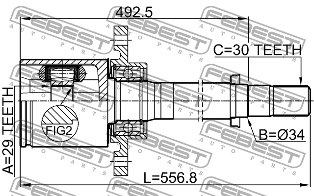 ШРУС ВНУТРЕННИЙ ПРАВЫЙ 29X34X30 подходит для NISSAN X-TRAIL RUSMAKE T31R 2009.10 0211-T31ATRH FEBEST