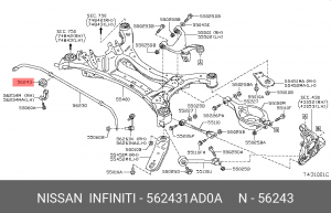 втулка стабилизатора заднего!\ Nissan Teana J32/Murano Z51 08> 56243-1AD0A NISSAN