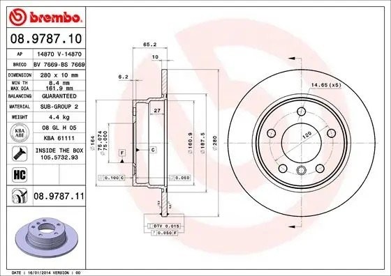 Диск тормозной 08.9787.11 08.9787.11 BREMBO