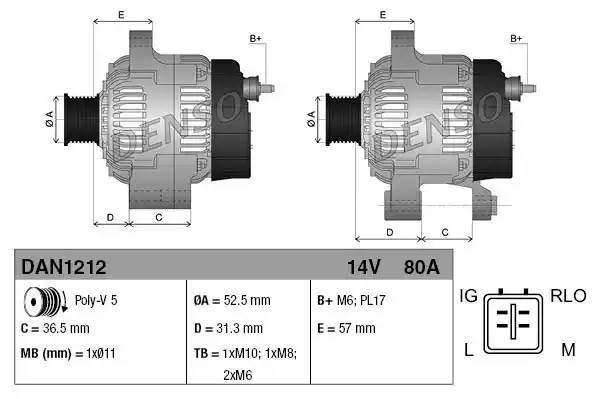 Генератор 14V 80A DAN1212 DENSO