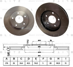 Диск тормозной передний вентилируемый MITSUBISHI Lancer 08-DODGE Caliber 06- BS0 BS0334 BLITZ