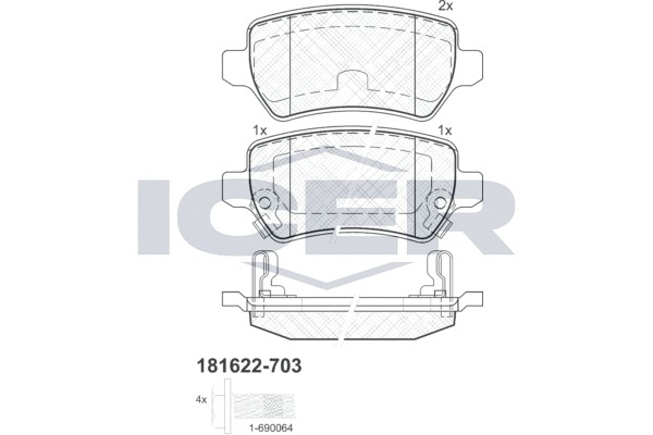181622-703 колодки дисковые задние !\ Opel AstraG 1.8-2.2DT 01-04/Zafira 2.2i/DT 181622703 ICER