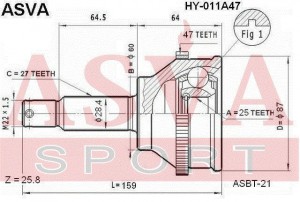 ШРУС НАРУЖНЫЙ 25x60x27 [12] HY011A47 HY-011A47 ASVA