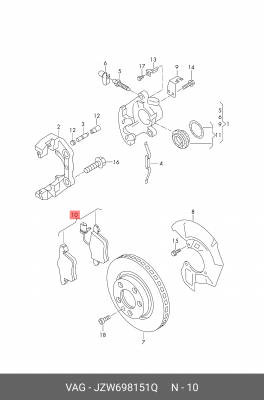 колодки дисковые! передние\ VW Touareg 3.0-6.0 V12 04> JZW 698 151 Q VAG