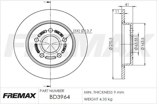 диск тормозной задний!\ Ford Focus III 1.6-2.0 11> BD3964 FREMAX