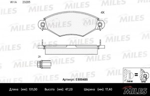 Колодки тормозные передние (Смесь CERAMIC серия PRO) PEUGEOT 206 98-/306 94-02 ( E500485 MILES