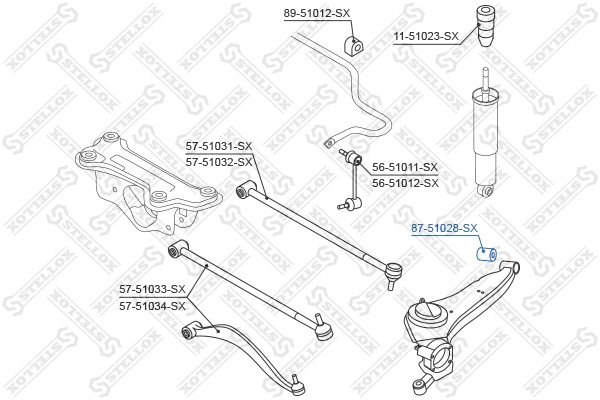 сайлентблок зад. продол. рычага!\ Hyundai Santa Fe 00> 87-51028-SX STELLOX