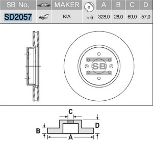 Диск тормозной KIA MOHAVE 09- передний SD2057 SD2057 SANGSIN
