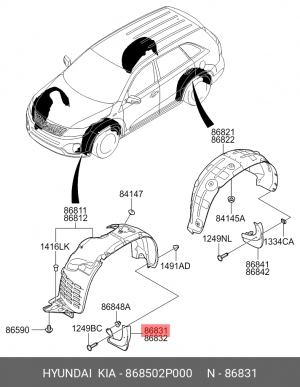 Брызговик KIA Sorento (09-) передний левый OE 868502P000 HYUNDAI KIA