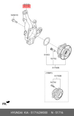 Кулак поворотный HYUNDAI Santa Fe (12-) правый OE 517162W000 HYUNDAI KIA
