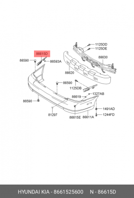 Кронштейн бампера HYUNDAI Accent (99-) заднего левый OE 8661525600 HYUNDAI KIA