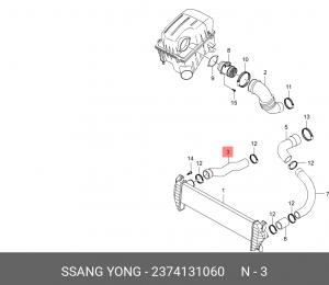 Патрубок SSANGYONG Actyon (06-),Actyon Sports (06-) (D20) интеркулера впускной O 2374131060 SSANG YONG