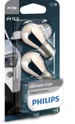Лампа 12V PY21W BAU15s + 30% желтая блистер (2шт.) Silver Vision PHILIPS 12496SVB2 PHILIPS