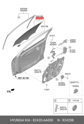Стекло двери HYUNDAI Elantra переднее правое OE 82420AA000 HYUNDAI KIA