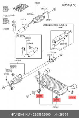 Крепеж HYUNDAI Tucson (04-) глушителя OE 286582E000 HYUNDAI KIA