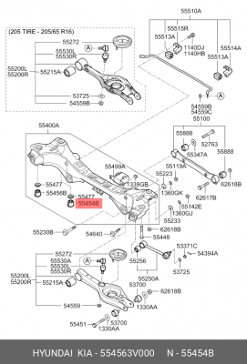 Сайлентблок KIA Optima подрамника 554563V000 MOBIS