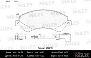 Колодки тормозные передние (с датчиком) (Смесь Low-Metallic) FORD TRANSIT 06- 28 E400411 MILES