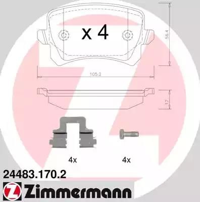 колодки дисковые !задн. 106x56x17 \ VW Tiguan 1.4TFSi/2.0TDi/2.0TFSi 07> 24483.170.2 ZIMMERMANN