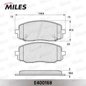 Колодки тормозные передние (без датчика) (Смесь Low-Metallic) HYUNDAI i10 08-/KI E400168 MILES