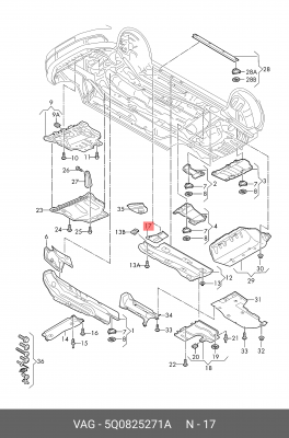 Защита двигателя SKODA Octavia (13-) левая (пыльник) OE 5Q0 825 271 A VAG