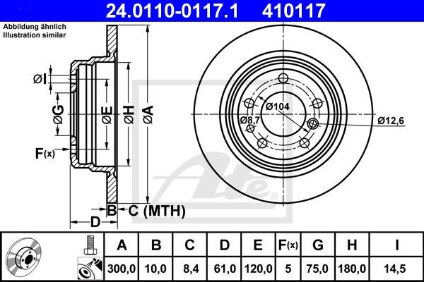 Диск тормозной BMW 5 (E34) задний (1шт.) ATE 24.0110-0117.1 ATE