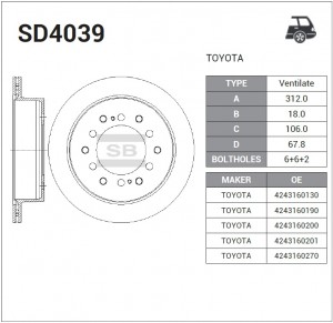 Диск тормозной TOYOTA LAND CRUISER 120 05 задний SD4039 SD4039 SANGSIN