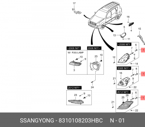 Фара SSANGYONG Rexton (02-) левая (с корректором,серебро) OE 8310108203HBC SSANG YONG