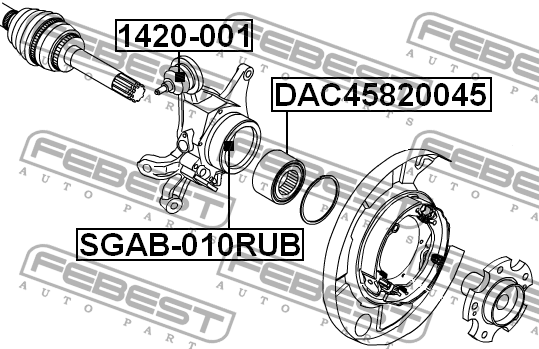 Сайлентблок задн подвески SSANGYONG KYRON, NEW ACTYON, REXTON II SGAB-010RUB SGAB-010RUB FEBEST