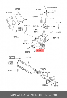 Рычаг селектора 43740-17500 4374017500 HYUNDAI KIA
