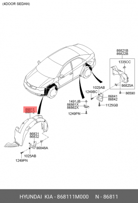 Подкрылок пер. лев. ЦЕРАТО NEW 868111M000 HYUNDAI KIA
