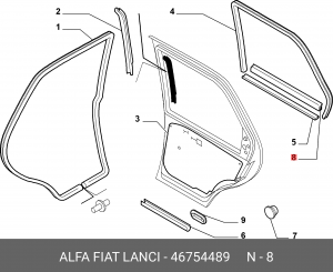 Уплотнитель стекла FIAT Albea (03-) двери задней правой OE 46754489 ALFA FIAT LANCIA