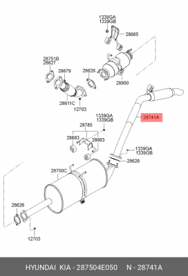 Труба выхлопная KIA Bongo 3 (06-) (2.9-J3) (2WD) задняя часть OE 287504E050 HYUNDAI KIA