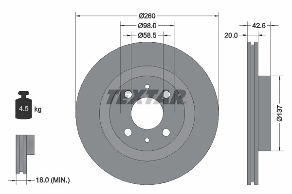 Диск тормозной ВАЗ-2112 (R14) (1шт.) TEXTAR 92112100 TEXTAR