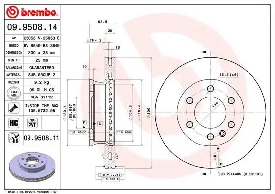 Диск тормозной 09.9508.11 09.9508.11 BREMBO