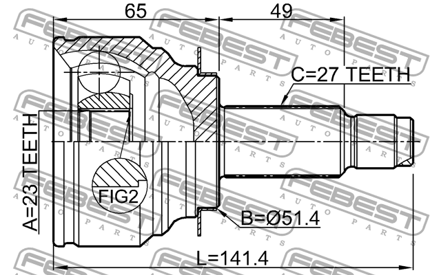 ШРУС наружный 23x51.3x27 SUBARU IMPREZA G12 03.2007- 0810-G12 0810-G12 FEBEST