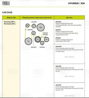 Ролик привод. ремня Kia Carnival (98-)/Hyundai Terracan (01-) 2.9d (опор.) (CM 6 CM 6518 TRIALLI