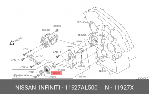 ролик натяжной!\ Nissan Terrano III/Pathfinder R50 95-03 11927AL500 NISSAN
