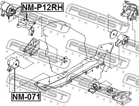 Подушка двигателя правая (гидравлическая) NM-P12RH FEBEST