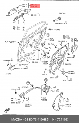 GS1D73410H85 РУЧКА ДВЕРИ ЗАД ЛЕВ НАР GS1D73410H 85 MAZDA