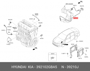 Датчик кислорода KIA Optima (16-) (2.0 TCI/GDI) нижний OE 392102GBA5 HYUNDAI KIA