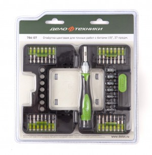 Отвертка цанговая для точных работ с набором бит 1/8" 28мм 37 предм /ДЕЛО ТЕХНИК 786137 DELO TEHNICI