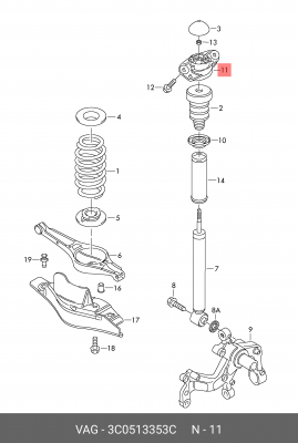 опора амортизатора заднего верхняя!\ Audi A3, Seat Altea/Leon, VW Golf V/VI/Jett 3C0 513 353 C VAG