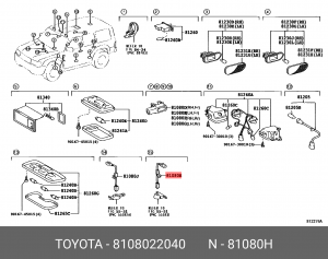 лампа салона в сборе! \ Toyota Avensis, Lexus RX 10-15 81080-22040 TOYOTA