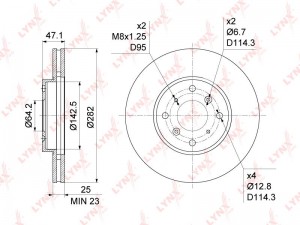 диск тормозной передний! 282x25\ Honda Accord 1.8-2.3 97-03 BN-1043 LYNXAUTO