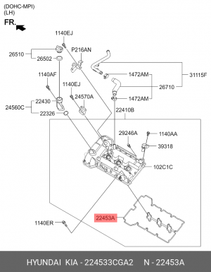 прокладка клапанной крышки!\ Hyundai Santa Fe/Sonata NF, KIA Sorento 3.3 V6 06> 224533CGA2 HYUNDAI