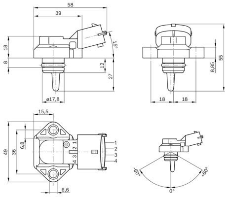 Датчик давления воздуха DAF XF коллектора впускного BOSCH 0 281 002 316 BOSCH