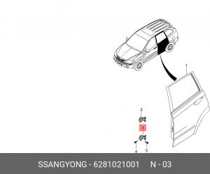 Петля SSANGYONG Actyon (06-),Kyron (05-),Actyon Sports (06-/12-) двери задней ле 6281021001 SSANG YONG